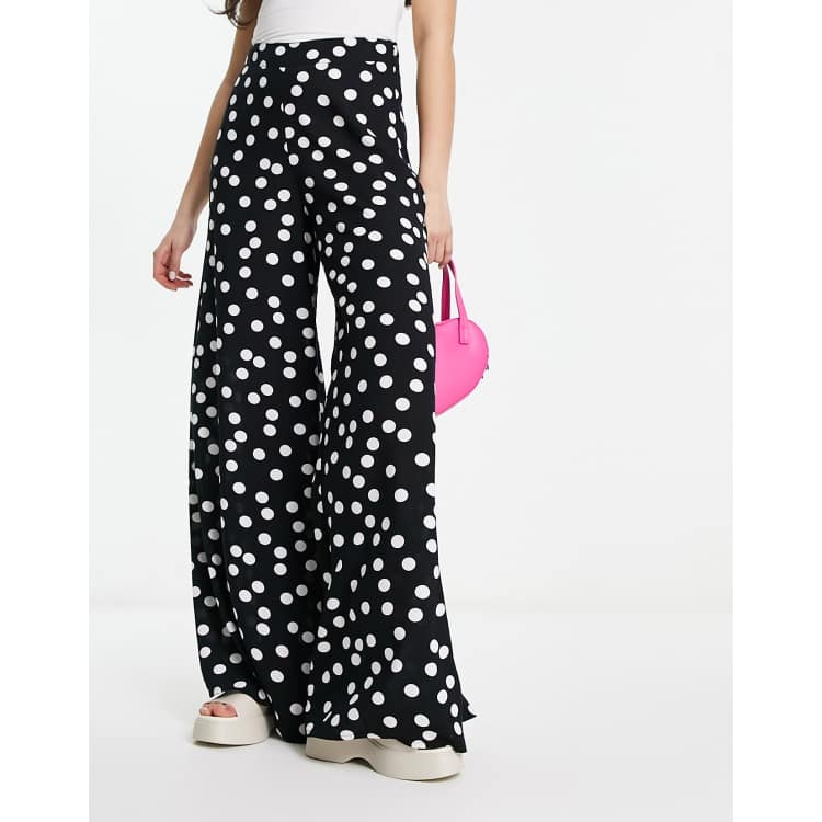 Black and White Optic Polka Dot Print Flare Trousers