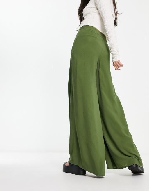 ASOS DESIGN high rise wide leg pants in stone