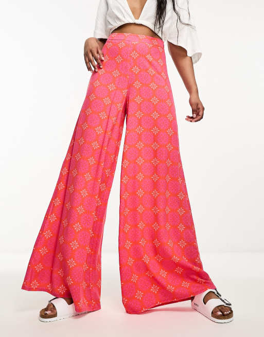 PRINTED PALAZZO TROUSERS - Pink