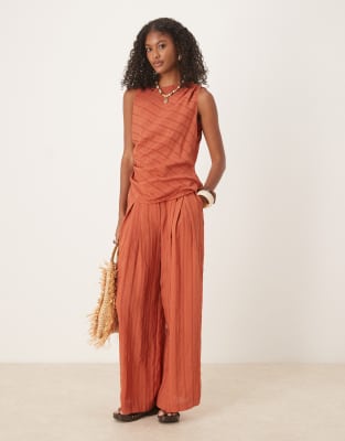ASOS DESIGN palazzo stripe trousers co-ord in rust - view 1