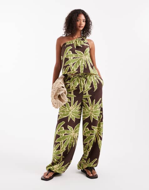 ASOS DESIGN palazzo trousers co-ord in palm print - view 1