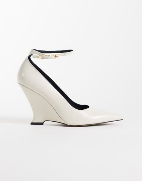 ASOS DESIGN Palazzo wedge court shoes in off white - view 1