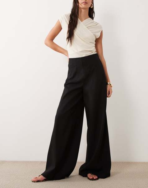 ASOS DESIGN palazzobroek met hoge taille en korsetdetail in zwart - view 1