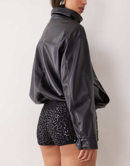 ASOS DESIGN paljett- och spetsshorts i svart, 4 av 5