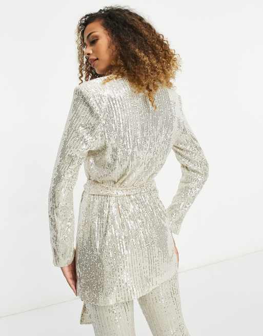 ASOS DESIGN – Paljettklädd kavaj i omlottdesign av jersey, del av kostym, 2 av 4