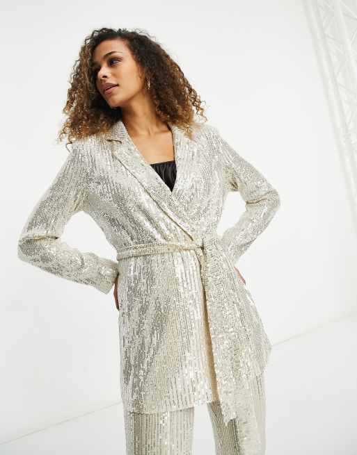 ASOS DESIGN – Paljettklädd kavaj i omlottdesign av jersey, del av kostym, 4 av 4