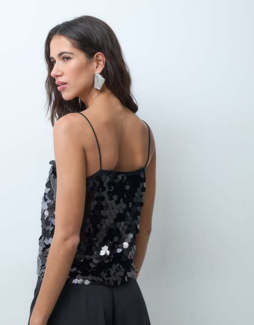 ASOS DESIGN paljettlinne med fyrkantig halsringning i svart, 4 av 5