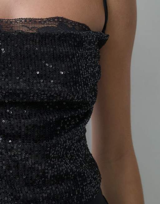 ASOS DESIGN paljettlinne med spetsdetalj i svart, 4 av 5