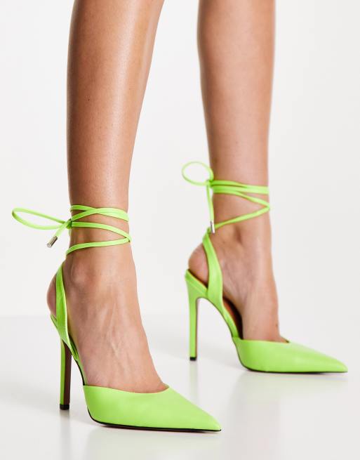 ASOS DESIGN – Pally – Limegröna klackskor med knytning runt benet