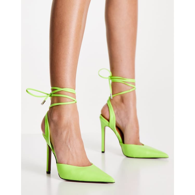 ASOS DESIGN Pally Scarpe color lime con tacco alto allacciate alla gamba ASOS