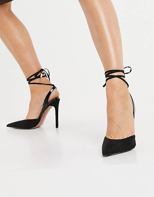  Heels/Pally tie leg high heeled shoes in black 