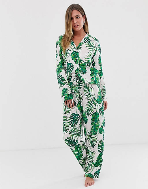 ASOS DESIGN palm print pyjama pants set in 100% modal