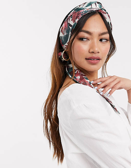 ASOS DESIGN palm print twist front headscarf in multi | ASOS