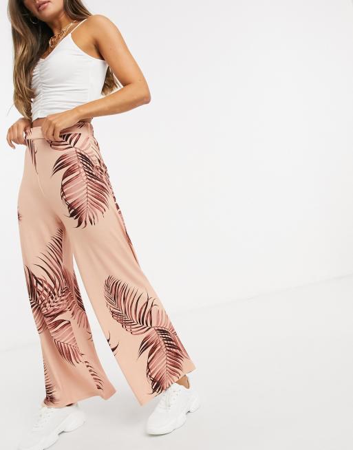 Palm print wide deals leg pants