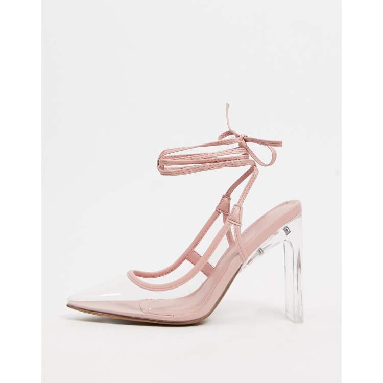 ASOS DESIGN Palm Scarpe alte allacciate alla gamba beige e