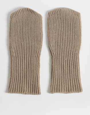 Asos Design Palm Warmer Fingerless Gloves In Neutral