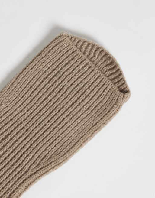 ASOS DESIGN palm warmer fingerless gloves in beige, 3 of 3