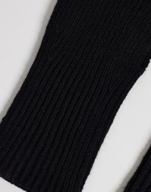 ASOS DESIGN palm warmer fingerless gloves in black, 2 of 3