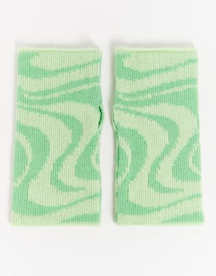 ASOS DESIGN palm warmers in green swirl print