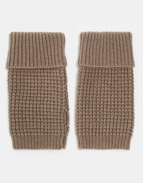 ASOS DESIGN palm warmers in waffle knit in brown - view 1