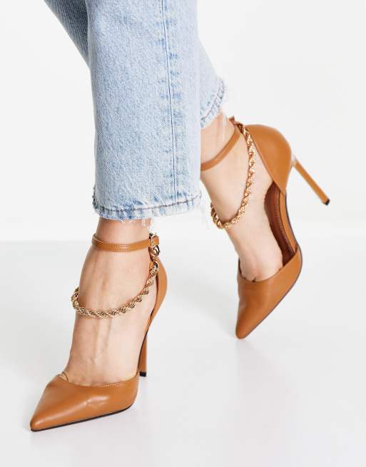 ASOS DESIGN Palma chain detail high shoes in tan