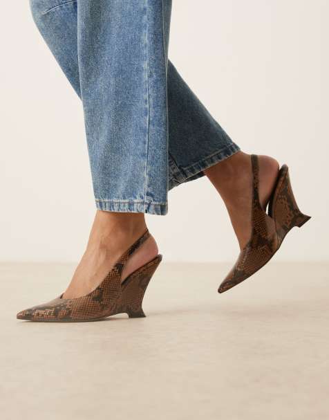 ASOS DESIGN Palmer slingback wedges in snake - view 1