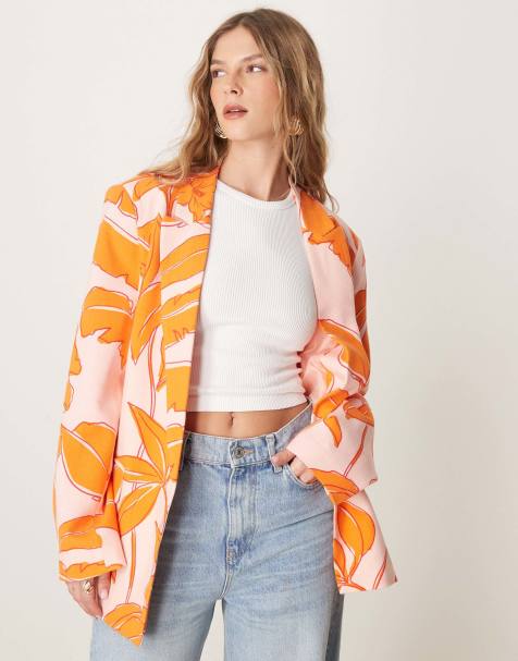 ASOS DESIGN – Palmmönstrad, avslappnad kavaj i linnemix, del av set - view 1