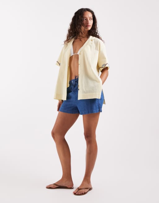 ASOS DESIGN – Paloma – Citrongul strandskjorta med palmbroderi, 3 av 4