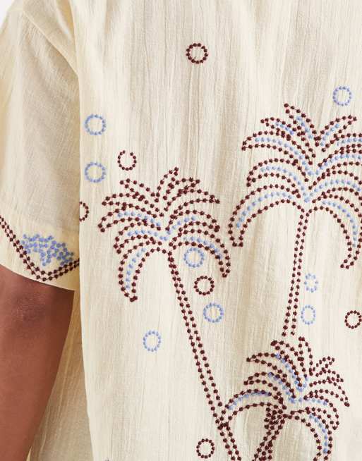 ASOS DESIGN – Paloma – Citrongul strandskjorta med palmbroderi, 4 av 4