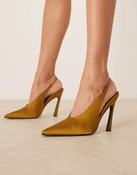 ASOS DESIGN Paloma slingback high heel shoes in ochre satin - view 1