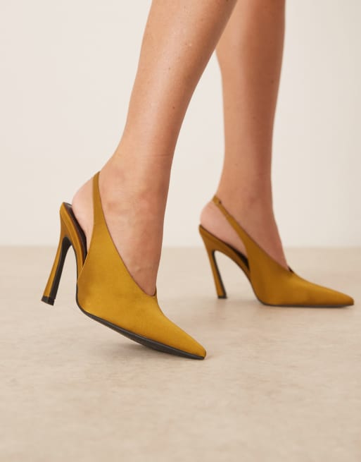 ASOS DESIGN Paloma slingback high heeled shoes in ochre satin