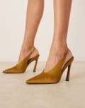 [ASOS DESIGN] ASOS DESIGN Paloma slingback high heeled shoes in ochre satin-Yellow 38 Ochre satin