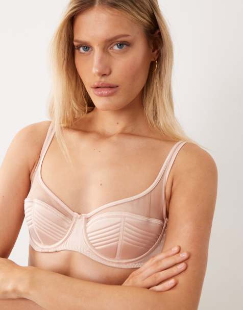 ASOS DESIGN – Pamela – Gesteppter Balconette-BH aus Satin und Netzstoff in Pastellrosa mit Bügel und hohem Trägeransatz - view 1