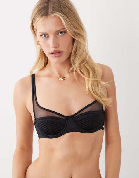 ASOS DESIGN Pamela satin & mesh quilted high apex balcony underwire bra in black - view 1