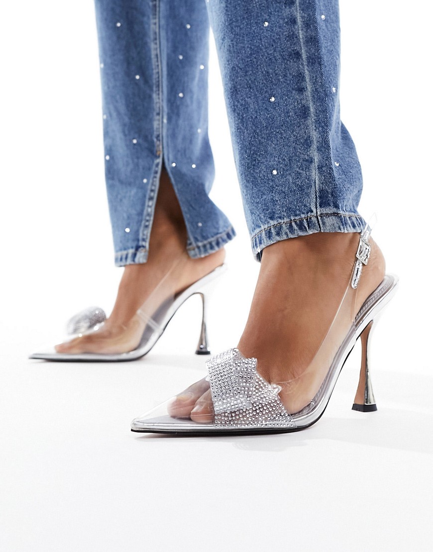 ASOS DESIGN Pampa embellished high heeled shoes in clear