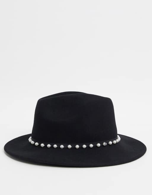 ASOS DESIGN - Panama en feutre bordé de fausses perles avec bande ajustable - Noir, 2 de 4