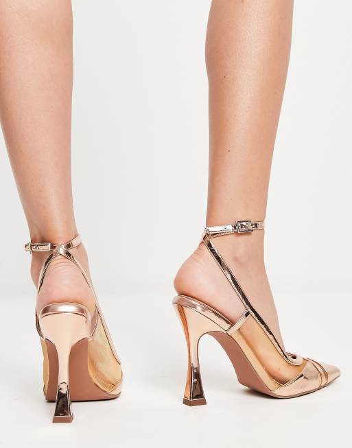 ASOS DESIGN - Panama - Højhælede sko med mesh-detaljer i rosaguld , 4 af 4