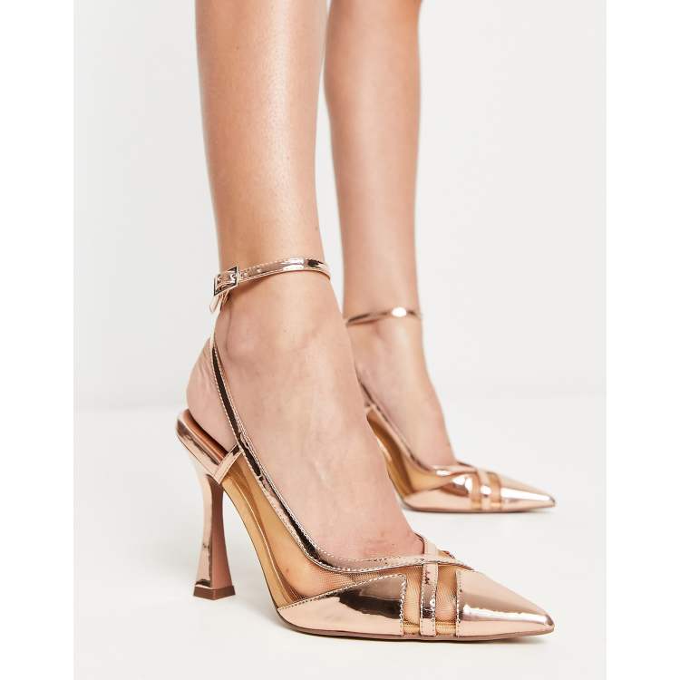 ASOS DESIGN Panama mesh detail high heeled shoes in rose gold