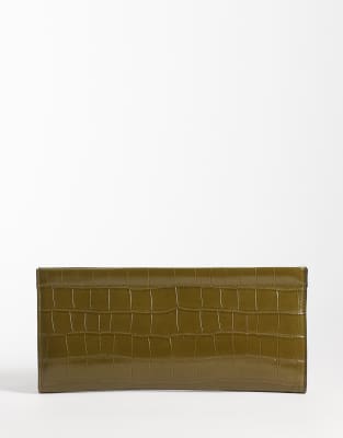 Asos Design Pancake Clutch Bag In Green