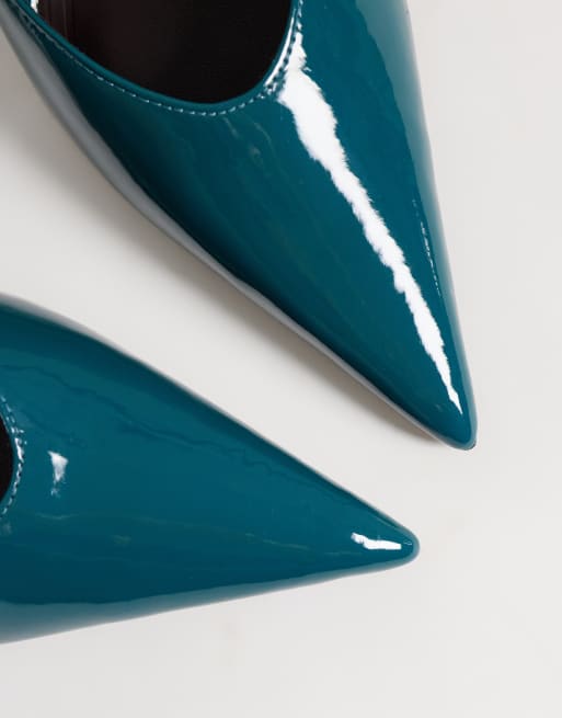 ASOS DESIGN Panda décolleté con tacco largo alto in vernice verde petrolio, 3 di 4