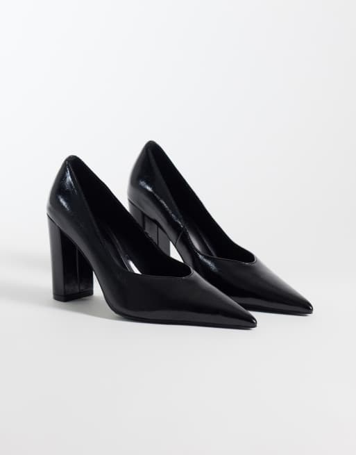 ASOS DESIGN Panda high block heel court shoes in black, 2 of 4
