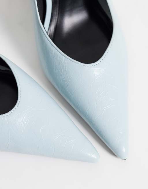 ASOS DESIGN Panda high block heel court shoes in blue, 3 of 4