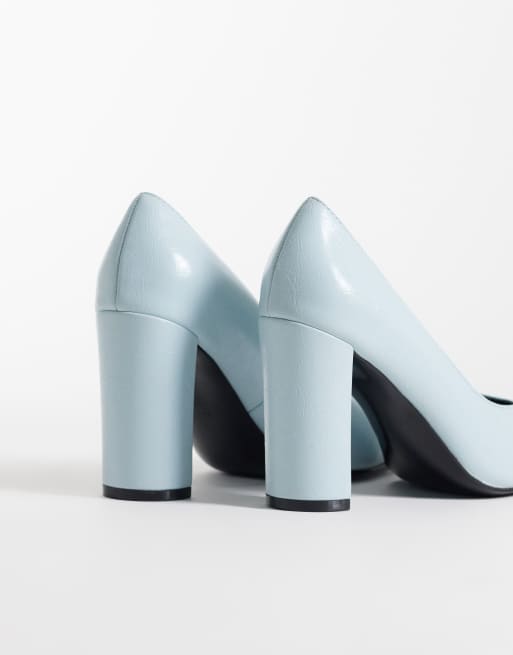 ASOS DESIGN Panda high block heel court shoes in blue, 4 of 4