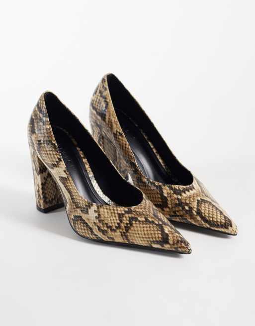 ASOS DESIGN Panda high block heel court shoes in snake, 3 of 4