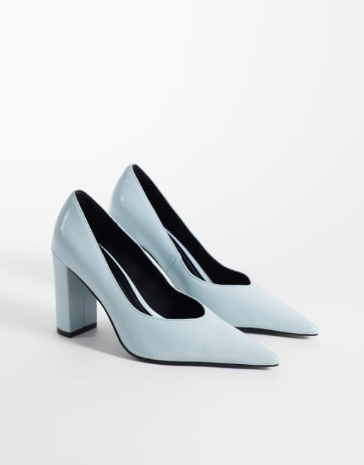 ASOS DESIGN Panda high block heel pumps in blue, 2 of 4