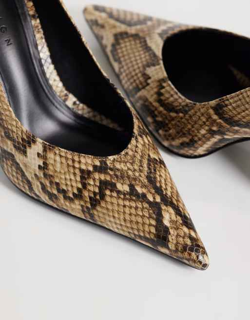 ASOS DESIGN Panda high block heel pumps in snake, 2 of 4
