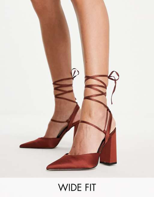 ASOS DESIGN - Panda - Sandalen met hoge blokhak en strikbanden in chocoladebruin