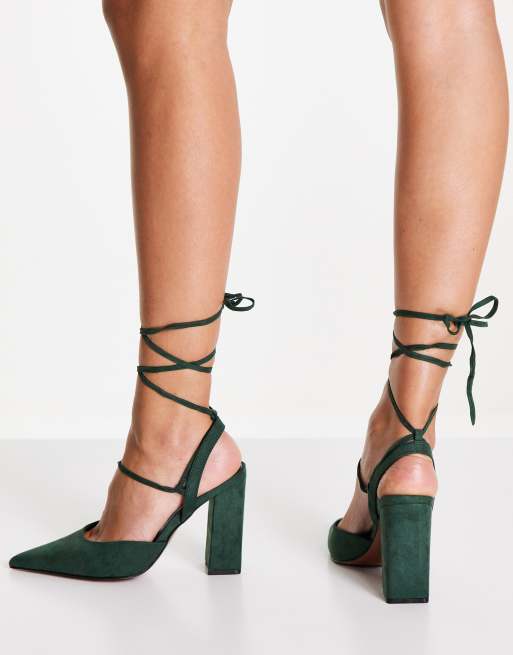 ASOS DESIGN - Panda - Schoenen met blokhak en strikbanden in mosgroen, 3 van 4