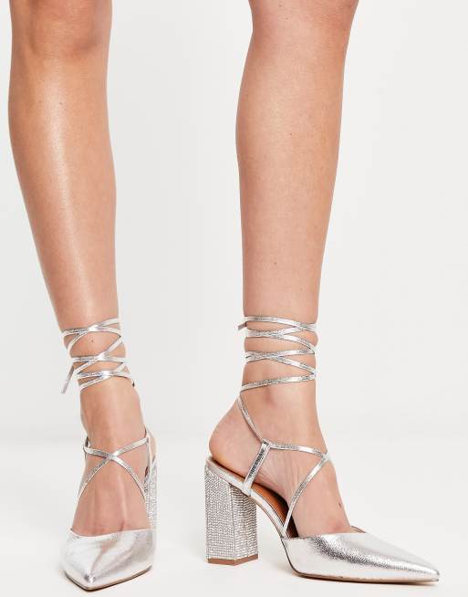 Asos silver outlet block heel sandals