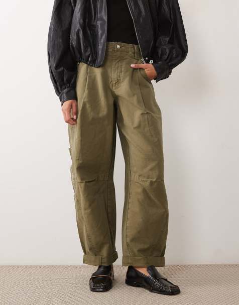 ASOS DESIGN panel barrel pant with side cinch in dark khaki - view 1